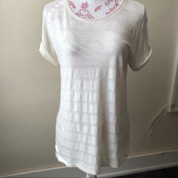 Vince Tops - Vince Monochromatic Striped T-shirt M White Cotton